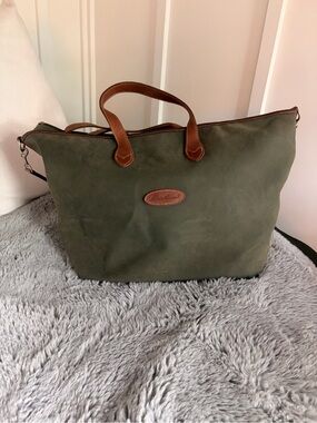 Eddie Bauer Olive Suede Weekender with Brown Leather Trim